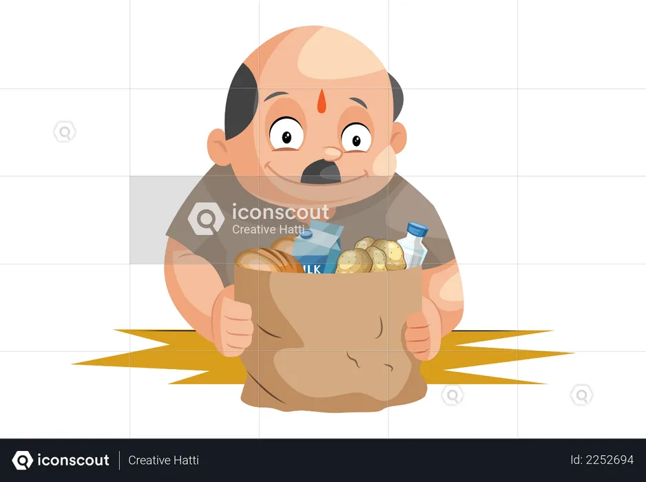 Shopkeeper holding grocery products in hand  Illustration