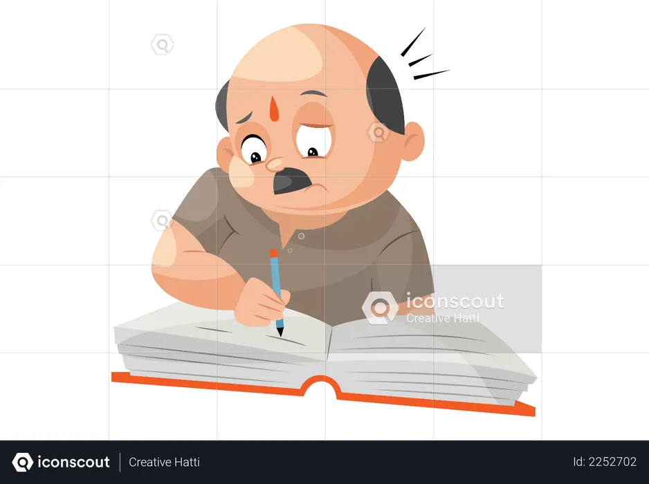 Shopkeeper is writing with pen on notebook  Illustration