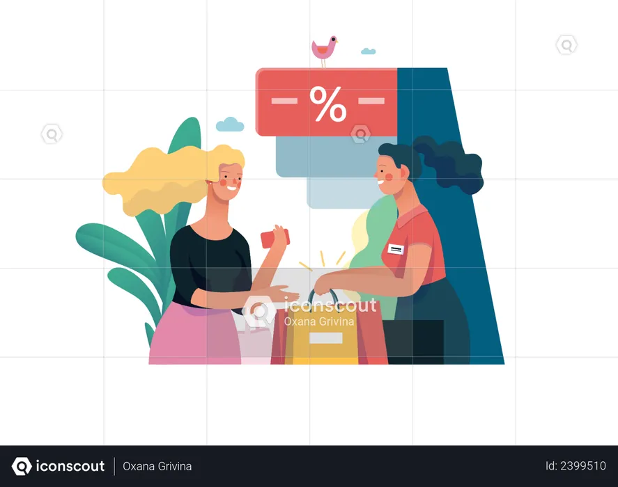 Shopping assistant helping female customer  Illustration