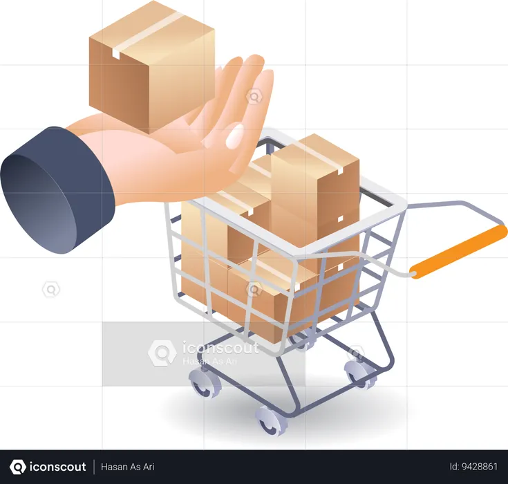 Shopping cart with boxes  Illustration