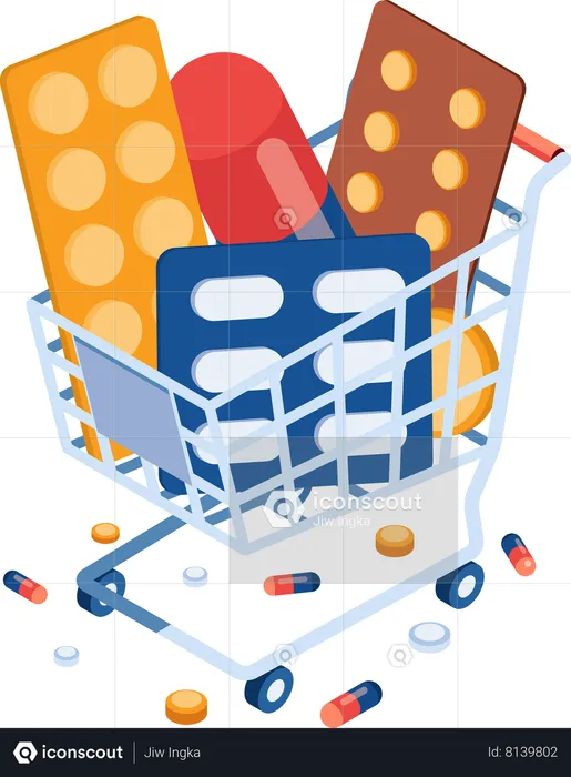 Shopping cart with Pills and Medicine  Illustration