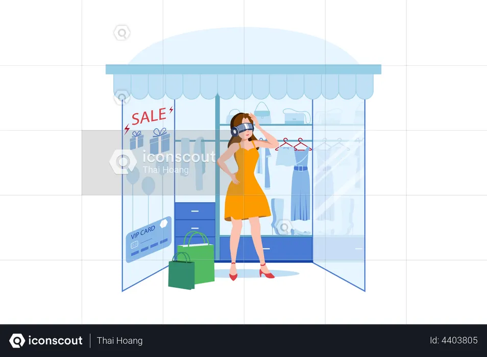 Faire du shopping en utilisant la technologie virtuelle  Illustration