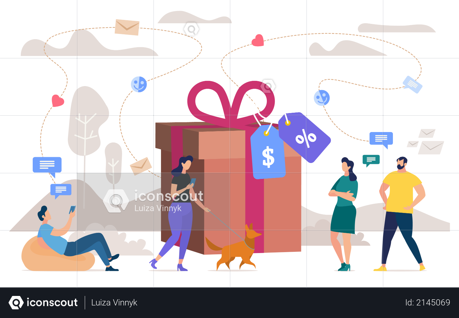 Shopping Holiday Gifts with Discount on Store Seasonal Sale Illustration