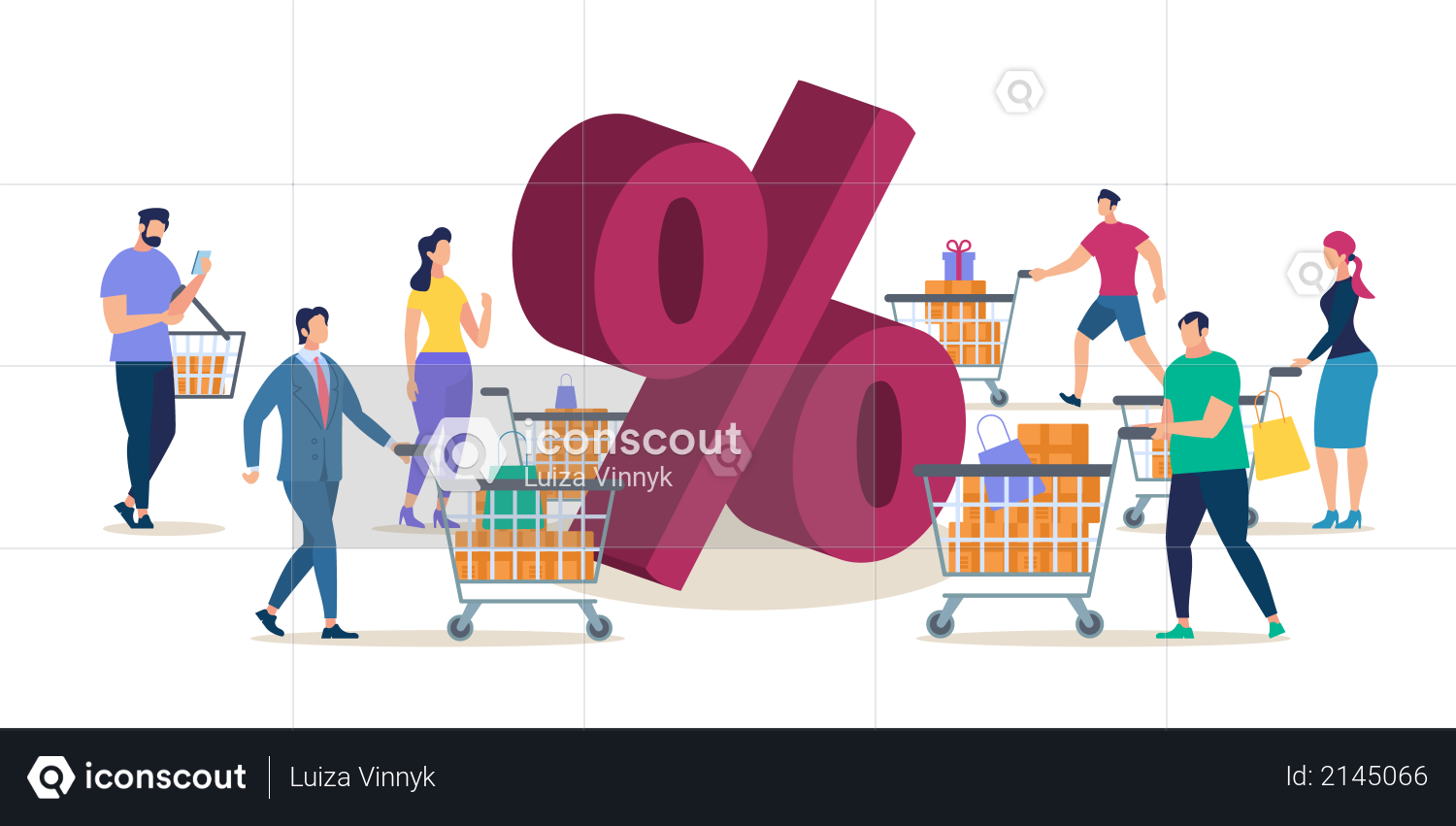 Shopping on Shop Sale with Big Discount Illustration