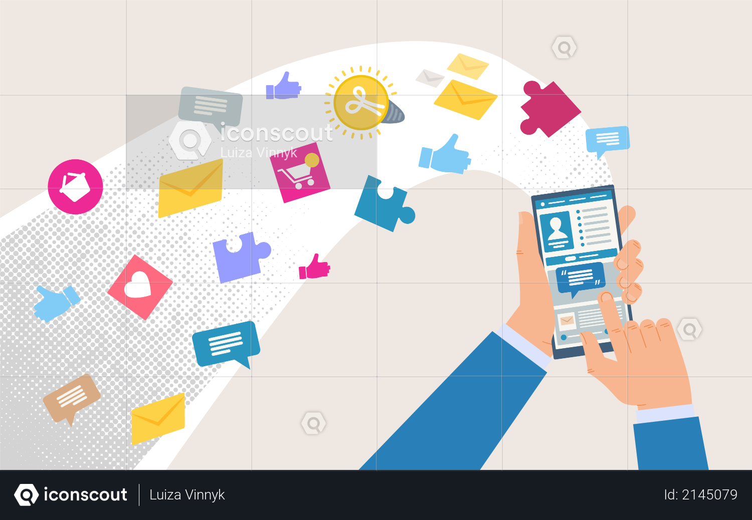 Shopping Online, Communicating, Working with Mobile Phone Apps Illustration