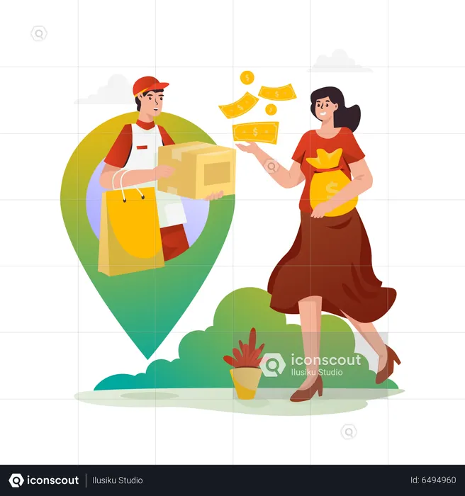 Shopping purchase with cash payment on delivery service  Illustration