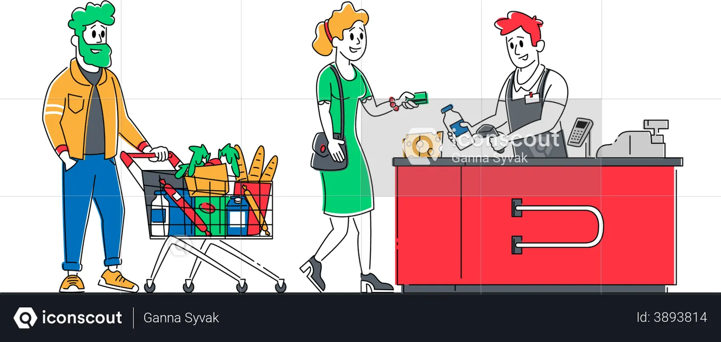 Shopping Queue in Supermarket  Illustration