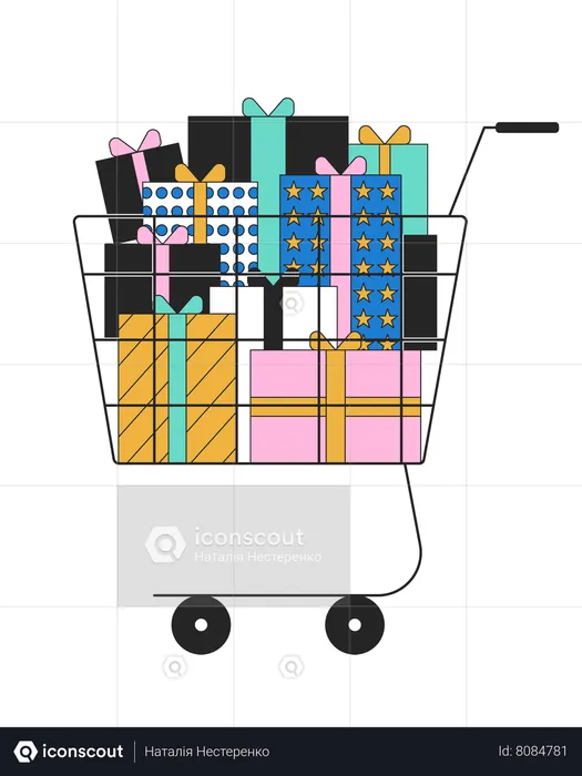 Shopping trolley with giftboxes  Illustration