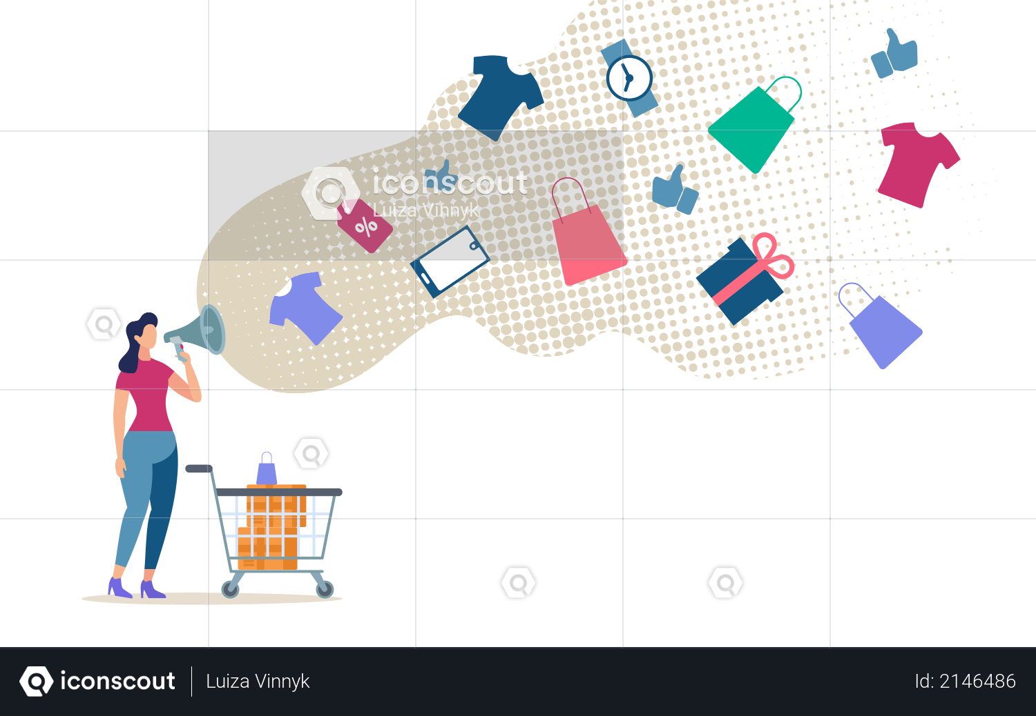 Shopping with Discounts on Shop Illustration