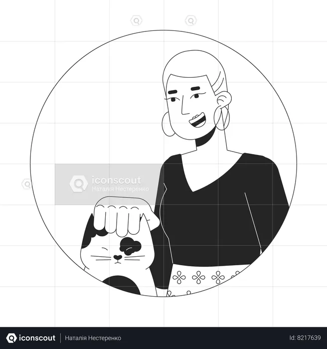 Short haired caucasian woman petting cat head  Illustration