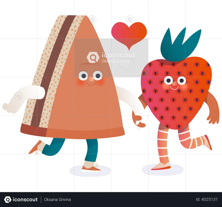 Shortcake et une fraise amoureux  Illustration