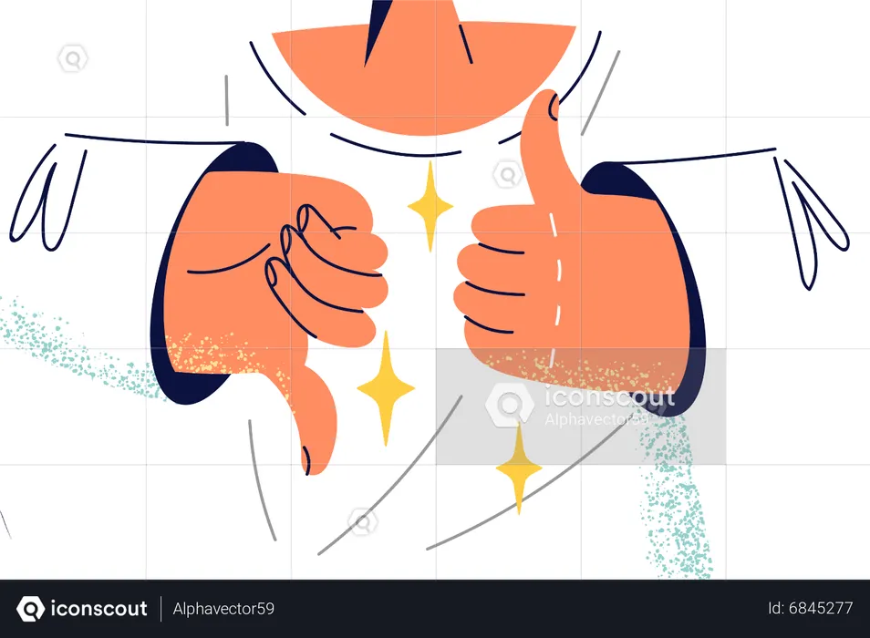 Showing thumbs down and thumbs up  Illustration