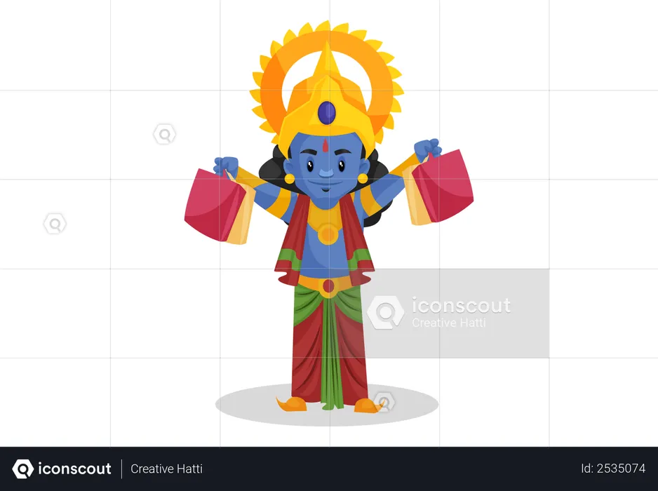 Shree Ram sosteniendo una bolsa de compras  Ilustración