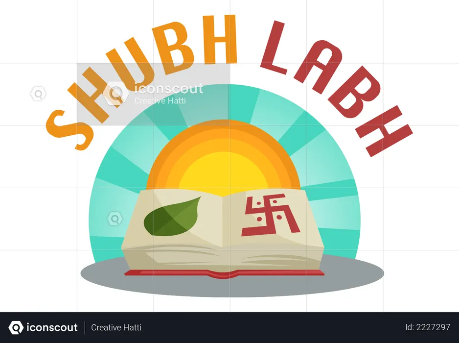 Shubh Labh con libro sagrado como chopda pujan  Ilustración