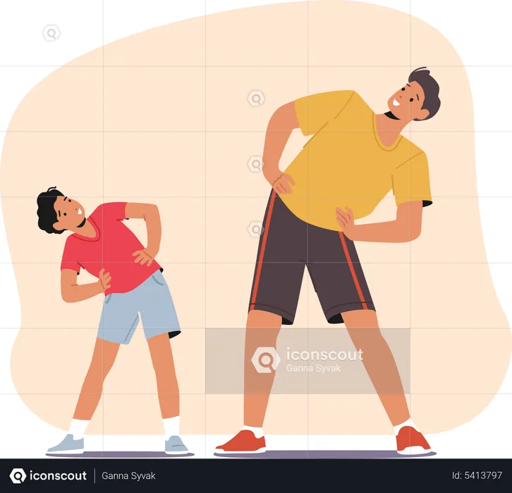 Siblings doing physical workout  Illustration