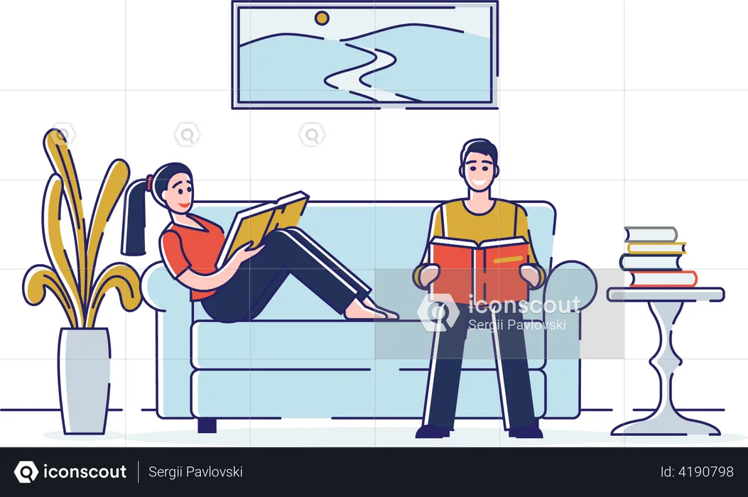 Siblings studying at home  Illustration