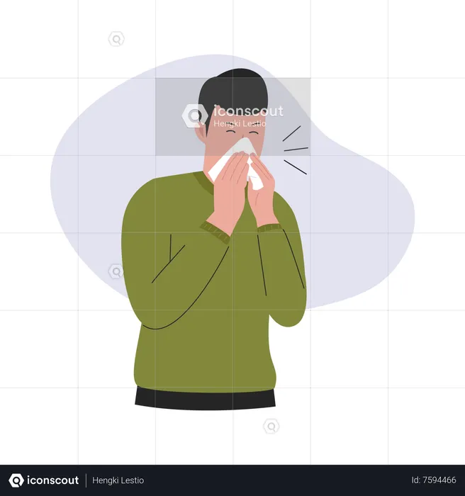 Sick boy having runny nose  Illustration