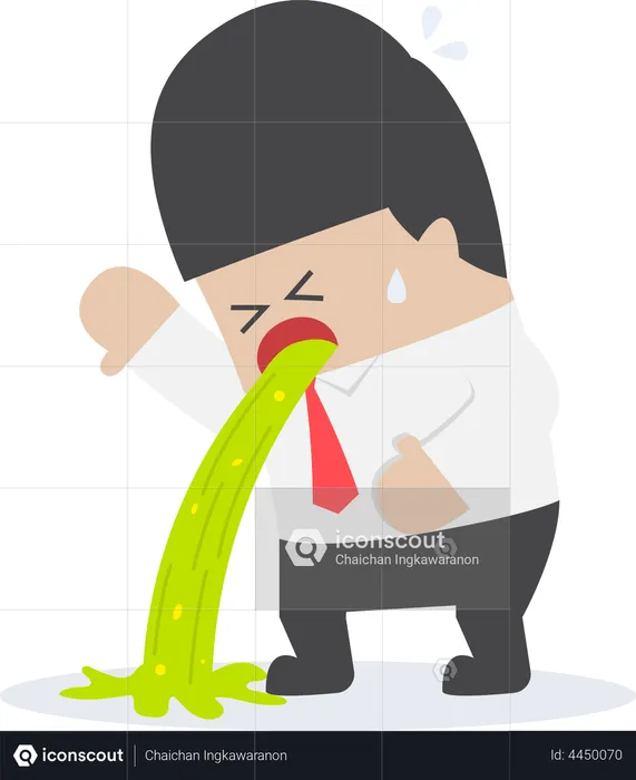 Sick businessman vomiting on the floor  Illustration