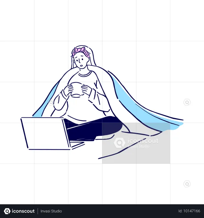 Sick employee sipping coffee while working  Illustration