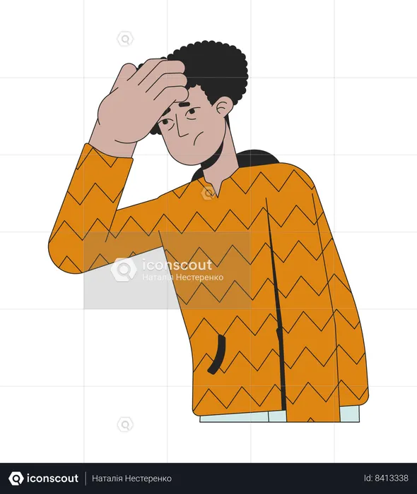 Sick latino man taking temp on forehead  Illustration