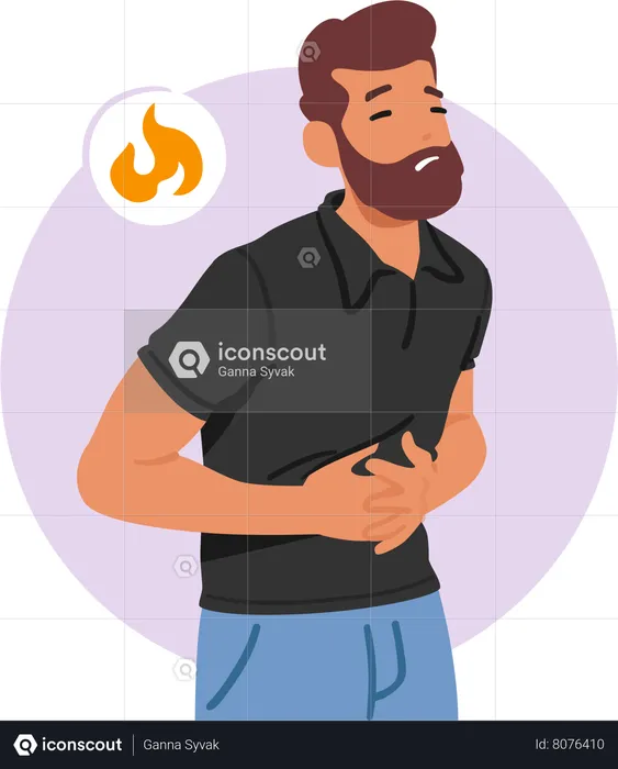 Sick male Experiencing Intense Stomach Discomfort And Burning Sensations  Illustration