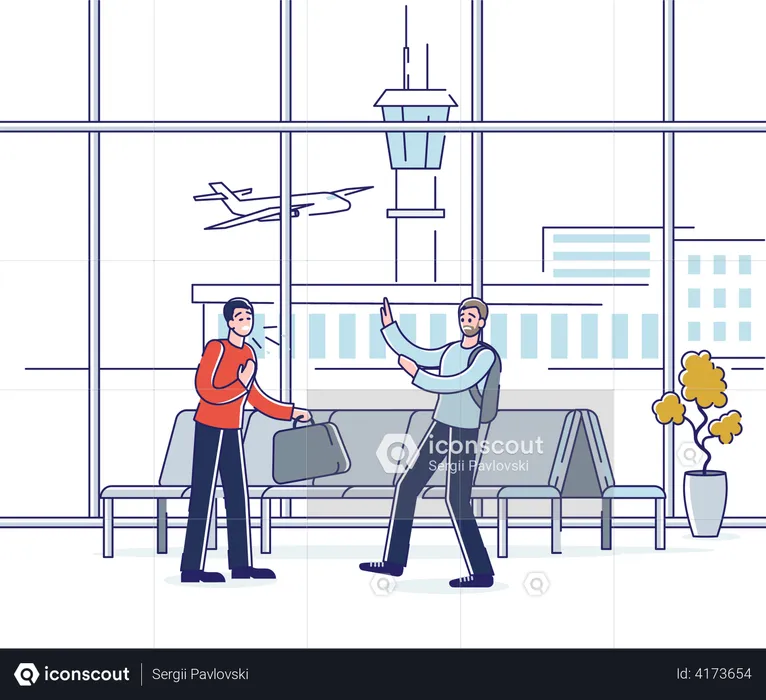 Sick man coughing in airport waiting for departure  Illustration