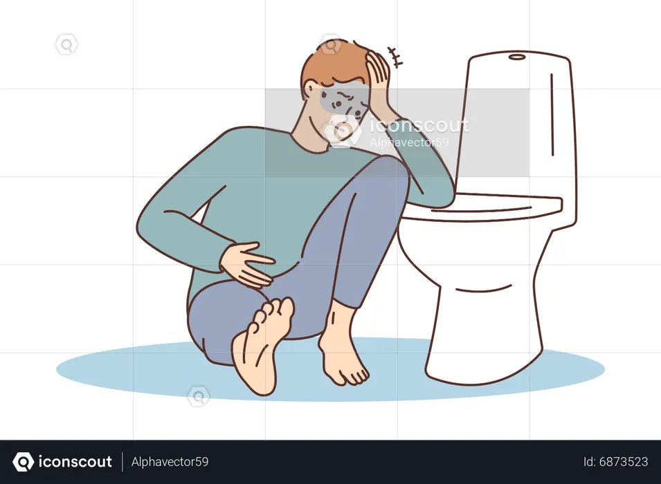 Sick man in toilet  Illustration