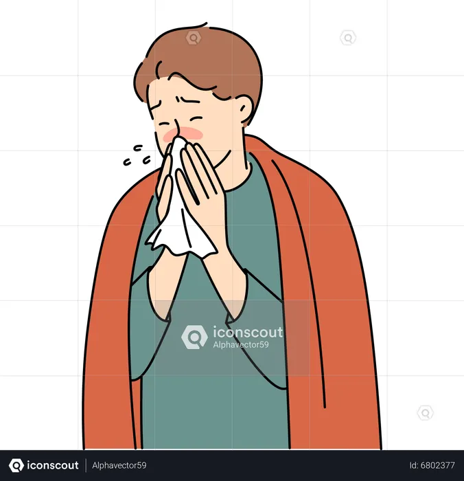 Sick man with running nose  Illustration