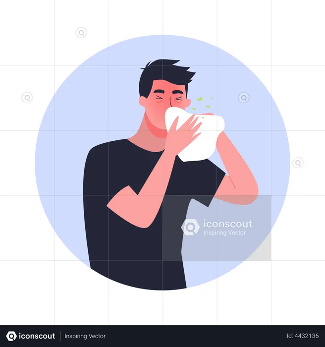 Sick man with runny nose  Illustration