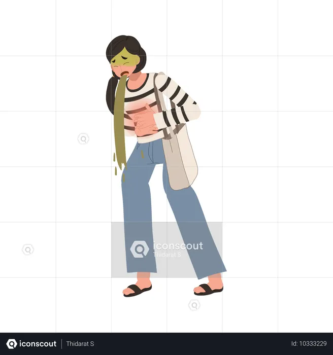 Sick Woman Vomiting And Clutching Stomach In Severe Pain  Illustration