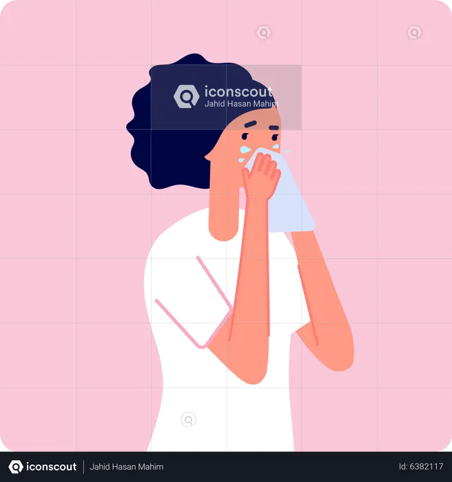 Sick woman with runny nose  Illustration