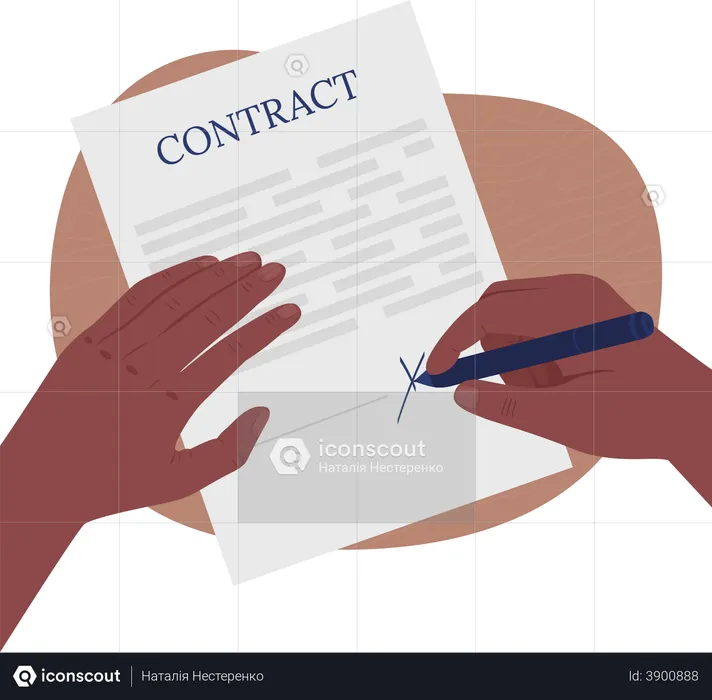 Signing on contract papers  Illustration