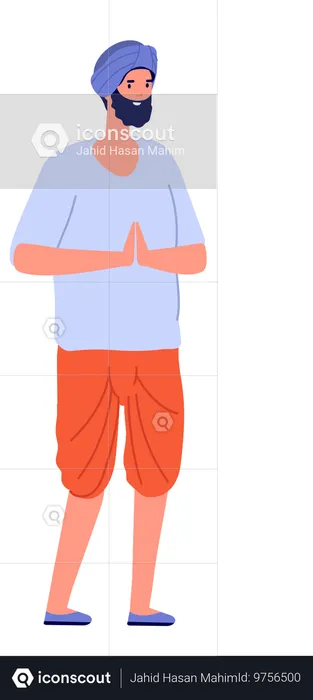 Sikh man doing namaste  Illustration