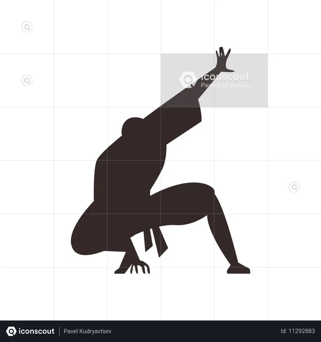 Silhouette de ninja dans une pose statique après un saut  Illustration