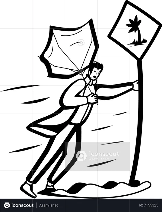 Sinal de trânsito e um homem voando ao vento  Ilustração