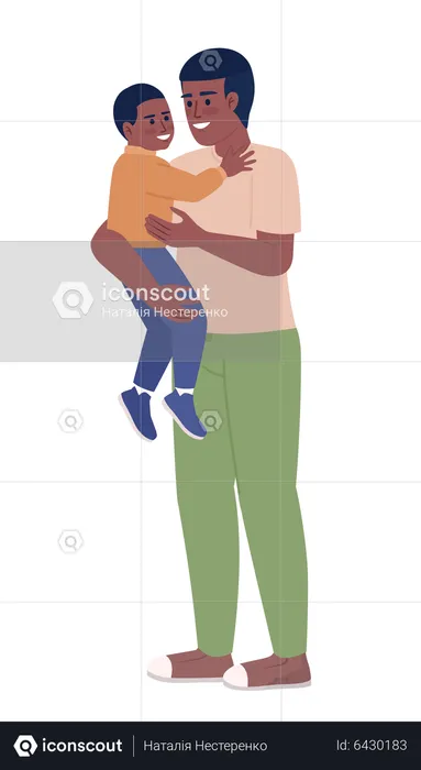 Single father carrying happy toddler boy  Illustration