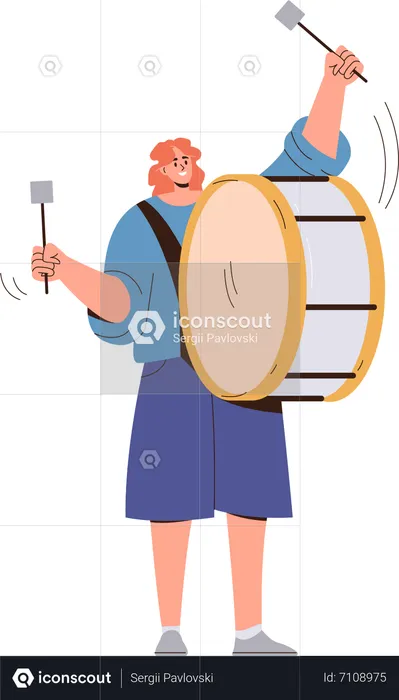 Single woman drummer playing musical composition  Illustration