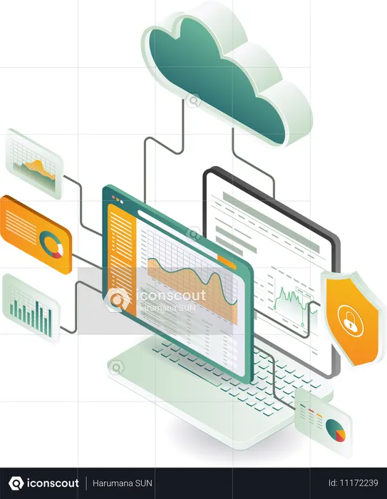 Sistema de análise de computador servidor de rede  Ilustração