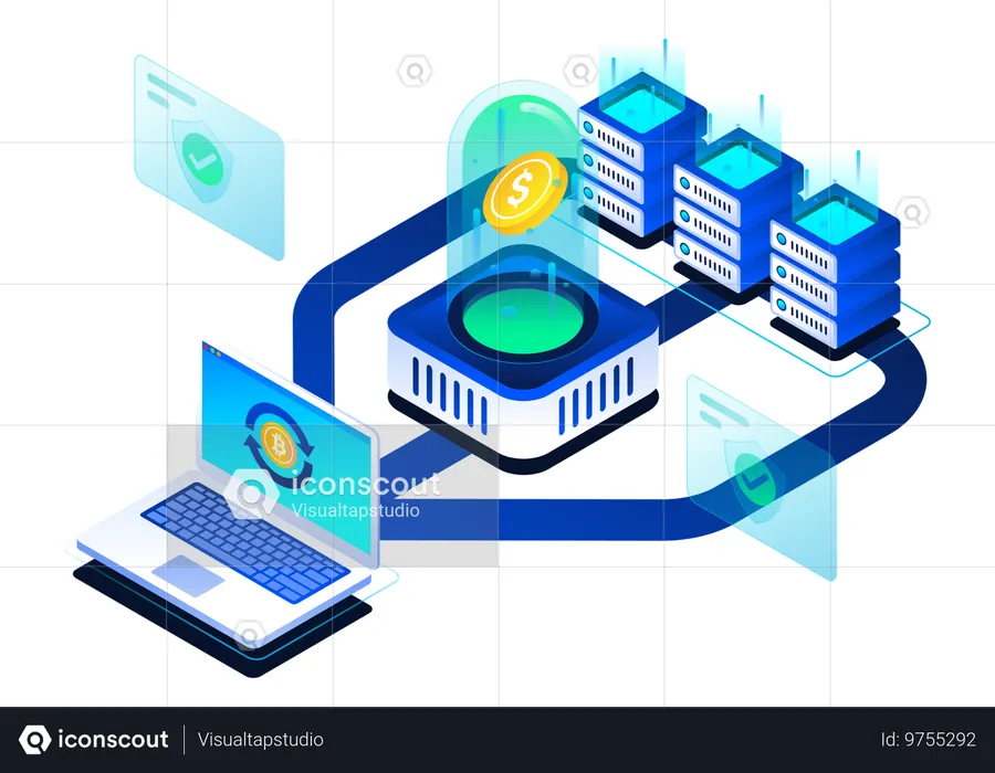 Sistema Blockchain de criptomoeda  Ilustração