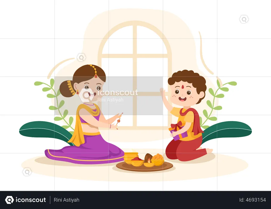 Sister And brother celebrating Raksha Bandhan  Illustration