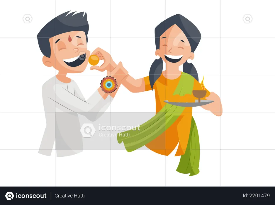Sister celebrating Raksha bandhan with brother  Illustration