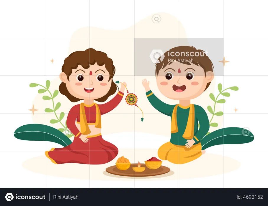Sister Tying Rakhi on Her Brothers Wrist to Signify Bond of Love  Illustration