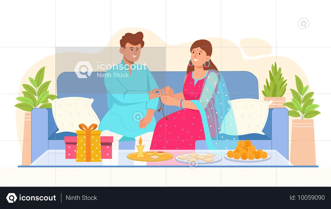 Sister tying rakhi to brother  Illustration