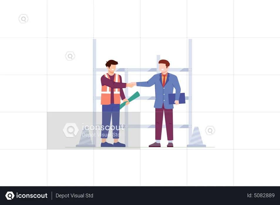 Site contractor negotiating with businessman  Illustration