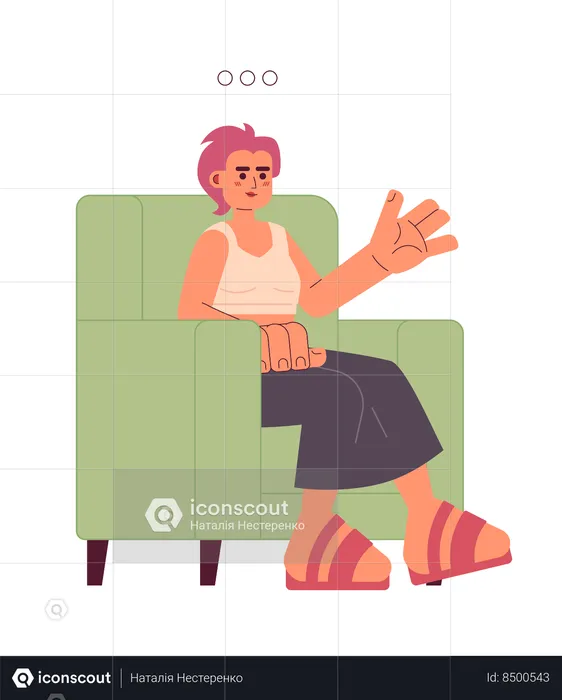 Sitting armchair woman talking  Illustration