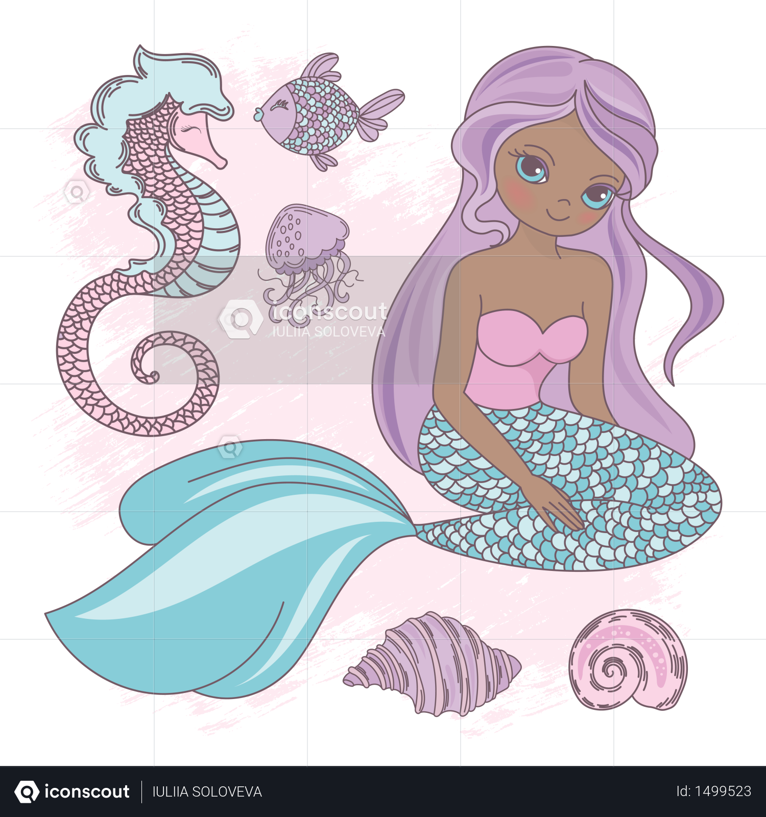 Premium Sitting Mermaid Princess Sea Animal Illustration Download In