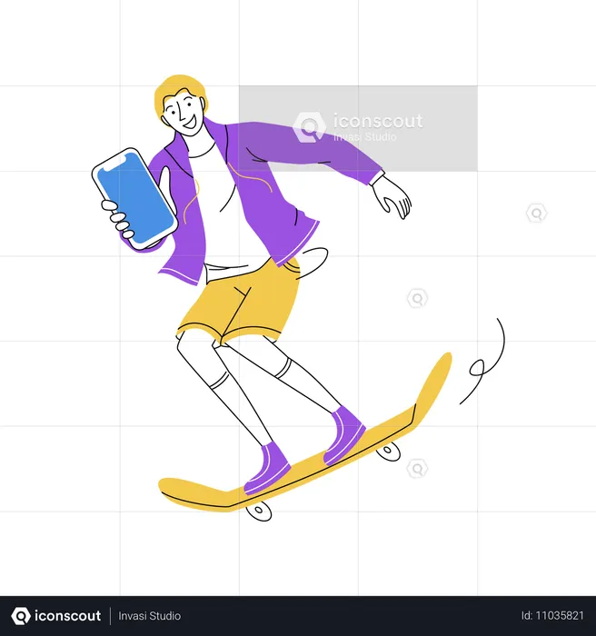 Skateboarder Using a Smartphone  Illustration