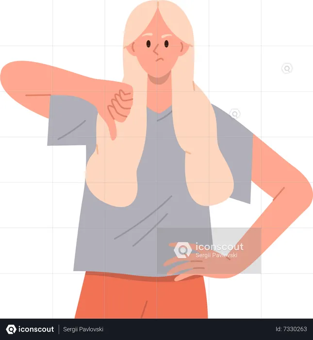 Skeptic woman gesturing thumbs-down  Illustration