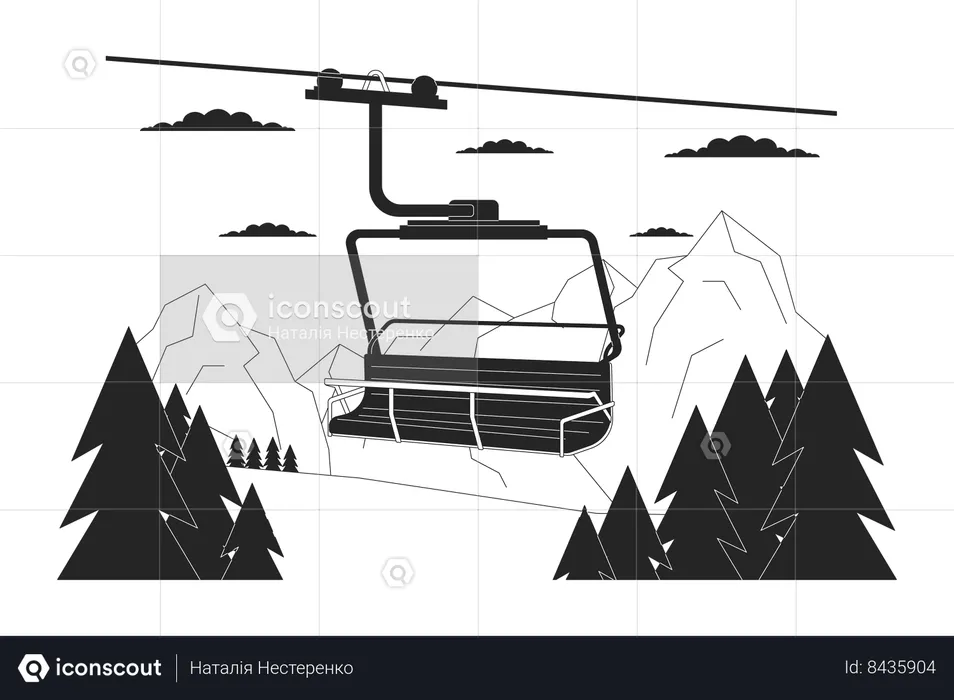 Ski lift chair in forest mountains  Illustration