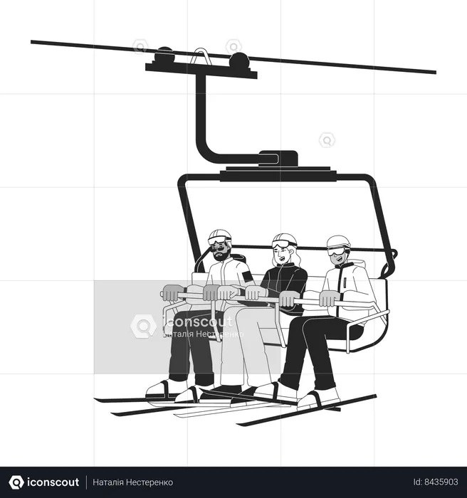 Skiing warm clothing people on chairlifts  Illustration